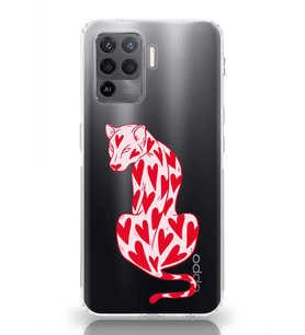 Oppo Reno 5 Lite Uyumlu Çita ve Kalp Desenli Şeffaf Telefon Kılıfı