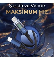 27W PD Göstergeli Şarj Kablosu Type-C to Lightning - Kopmaz Örgülü Hızlı Veri Transferi
