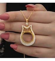 925 Ayar Gümüş Gold Kaplama Çeyrek Altın Çerçevesi Kolye
