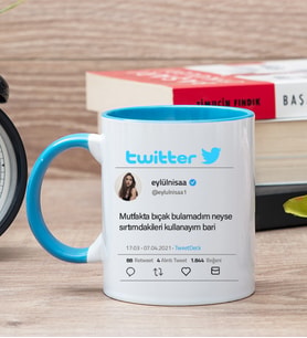 Kişiye Özel Twitter Tasarım Fotoğraflı Mavi Kupa Bardak