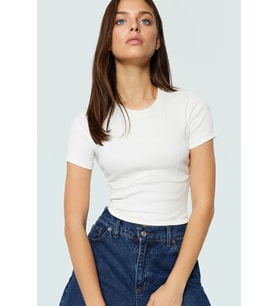 Rahat Pamuklu Kaşkorse Crop Bluz Bisiklet Yaka Kısa Kol Yazlık Ve Şık