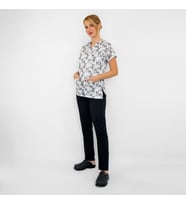 Unisex Gri Kedi Desenli Master Likralı Doktor Hemşire Scrubs Alt Üst Takım