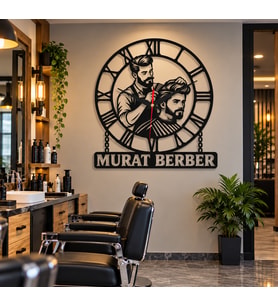 Murat Berber Kişiye Özel Tasarım Duvar Saati – 40x40 cm Siyah MDF Lazer Kesim Dekoratif Saat