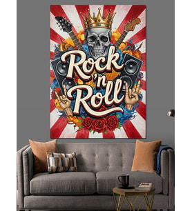 Rock Roll Kedi Gitar Dekoratif Kanvas - Mdf Ahşap Tablo