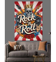 Rock Roll Kedi Gitar Dekoratif Kanvas - Mdf Ahşap Tablo