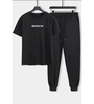 Unisex Brooklyn Baskılı 2'li Eşofman Takımı (Siyah)