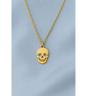 Kişiye Özel 925 Ayar Gümüş Gotik Kafatası Unisex Rock Tarzı Kolye (Gold)