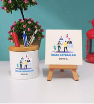 İnsan Kaynakları Kalemlik ve Dekoratif Taş Baskı Hediye Seti