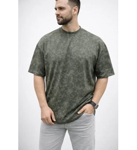 Erkek Premium Tişört OSY Yumuşak Dokulu Yıkamalı Oversize T-Shirt - Haki