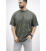 Erkek Premium Tişört OSY Yumuşak Dokulu Yıkamalı Oversize T-Shirt - Haki