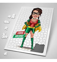Pelerinli Süper Kahraman Kostümlü Kadın Karikatürlü 240 Parça Kişiye Özel Puzzle
