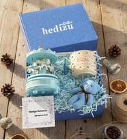 Kişiye Özel Çiçek Desenli İsme Özel Hediye Kutusu - Kişiye Özel T Kupa, Atlı Karınca Müzik Kutusu, Peluş Anahtarlık Doğum Günü Hediyesi (Mavi)