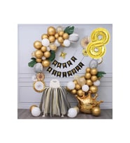 Kral Taçlı Gold Zincir Balon Doğum Günü Seti 8 Yaş