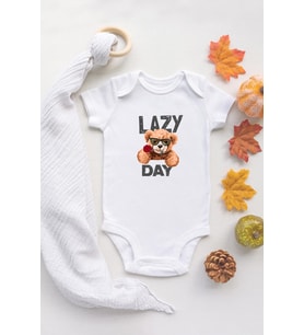Özel Tasarım Lisanslı Sevimli Ayı Lazy Day Bebek Body Beyaz Bebek Badi Zıbın