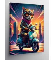 Kanvas Tablo Motor Kullanan Kedi