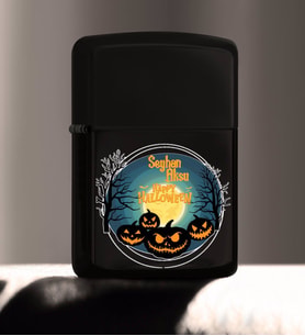 BK Gift Kişiye Özel Happy Halloween Tasarımlı Renkli Baskılı Siyah Benzinli Metal Çakmak-14