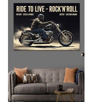 Ride To Live Rock Yazılı Motor Dekoratif Kanvas - Mdf Ahşap Tablo
