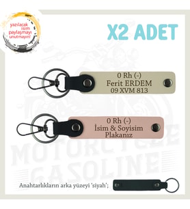Motosiklet Sevene Hediyelik İsim Plaka ve 0 Rh (-) Kan Grubu x2 Anahtarlık, Yavruağzı-S Kahve-Syh