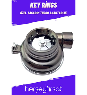Oto Turbo Anahtarlık Özel Tasarım Düğmeli ve Led Işıklı Renk Siyah Krom