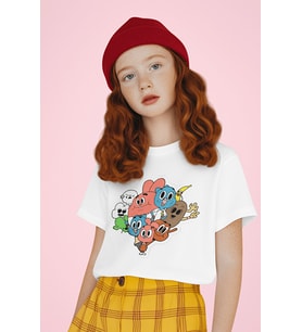Gumball Karakterler Baskılı Unisex Çizgi Film Çocuk Tişört (1-12 Yaş)