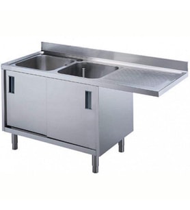 Electrolux Professional Tezgahaltı Bulaşık Makinesi İçin Dolaplı Tezgah, 2 Evyeli (500x500x290 Mm), Damlalığı Sağda - 1800 Mm MLA2DTN