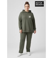 Büyük Beden Kapşonlu M Baskılı Tunik ince Sweatshırt SPR26BTK991-4
