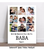Babalar Günü Benim Bir Kahramanım Var 9 Fotoğraflı Kişiye Özel, Şans Yıldızlı Poster Çerçevesiz