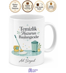 Temizlik İşçisine Hediye Paspas Parlayan Zemin Hijyen Temalı Baskılı Kupa Bardak