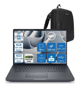 Dell Pro Max 18 Plus Ultra 7 265HX Ddr5 64GB 512GB SSD 8GB/RTXPRO2000 Gddr7 18" Qhd+ 2560X1600 120Hz 500NITS Wifi 7 + Bt5.4 Freedos Kurumsal Iş Bilgisayarı MB18250X2F21 + Zettaçanta
