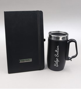 Kişiye Özel Siyah Defter & 280 ML Kulplu Siyah Çelik Termos Hediye Seti