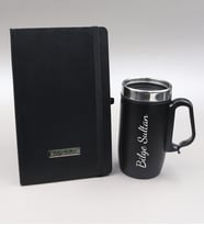Kişiye Özel Siyah Defter & 280 ML Kulplu Siyah Çelik Termos Hediye Seti