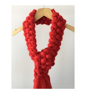 El Örgüsü Saf Yün Chunky Wool Kırmızı Atkı