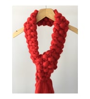 El Örgüsü Saf Yün Chunky Wool Kırmızı Atkı