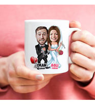 Kişiye Özel Evlendik Ayvayı Yedik Karikatürlü Kupa Bardak