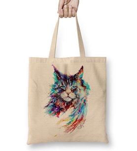 Trius Animals Gato Renkli Kedi Cat Bez Çanta Uzun Saplı