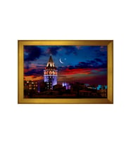 Galata Kulesi ve Gece Motifli Kanvas Tablo 80 x 110 cm Gold Çerçeve