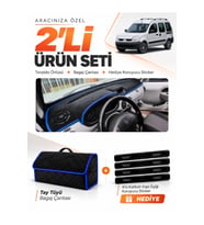 RENAULT KANGOO 2 AİRBAGLİ (2004-2008) Uyumlu Torpido Örtüsü + Tay Tüyü Bagaj Çantası Seti - Siyah Mavi