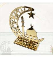 Ramazan Dekoratif Altın Pleksi Hilal ve Cami, 30cm x 30cm