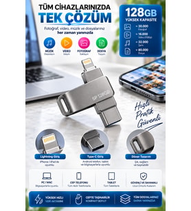 Çoklu Girişli 128GB Lightning Type C USB Flash Bellek Telefon Tablet ve Bilgisayar Uyumlu