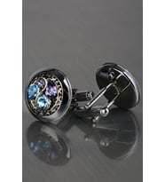 Gümüş Renk Mavi - Lila Taşlı Kol Düğmesi KD1241