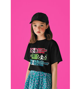 Tasarım Power Puff Girls Karakterler Baskılı Unisex Çizgi Film Çocuk Tişört (1-12 YAŞ)
