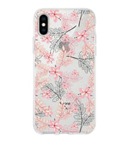Apple iPhone X Uyumlu Kapak Floral Kırmızı Tasarımlı Şeffaf Silikon Kılıf