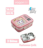 Vagonlife Lunch Box 820 ML Tek Kat Üç Bölmeli Sos Kaseli Yeni Nesil Sefer Tası-FFLBOX10283 (Pembe)