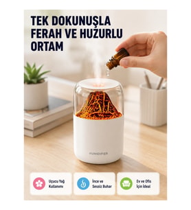 Mey İthalat® Ultrasonik Alev Efektli Aromaterapi Difüzörü USB Şarjlı ve Otomatik Kapanma Özellikli