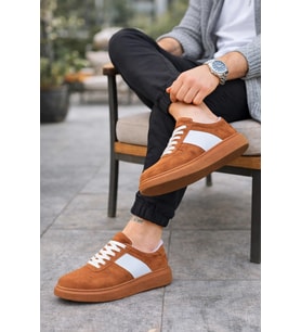 Lunex Erkek Bağcıklı Süet Günlük Spor Sneaker Ayakkabı - Taba - Beyaz