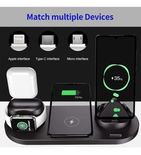 Lexroo BW06 5in1 Kablosuz Wireless Hızlı Şarj Standı iWatch Airpods iPhone Samsung Uyumlu -Siyah