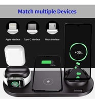 Lexroo BW06 5in1 Kablosuz Wireless Hızlı Şarj Standı iWatch Airpods iPhone Samsung Uyumlu -Siyah