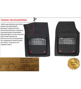 Peugeot 407 Sedan 2004 Uyumlu 3,5 Cm Havuzlu 5 Parça Set 4D Paspas Takımı Gri