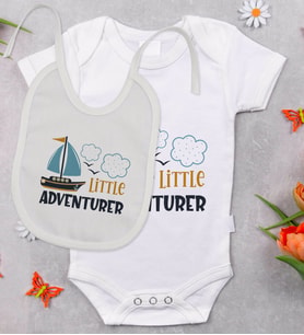 BK Kids Little Advanturer Tasarımlı Bebek Body Zıbın ve Mama Önlüğü Hediye Seti - Model 1