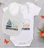 BK Kids Little Advanturer Tasarımlı Bebek Body Zıbın ve Mama Önlüğü Hediye Seti - Model 1